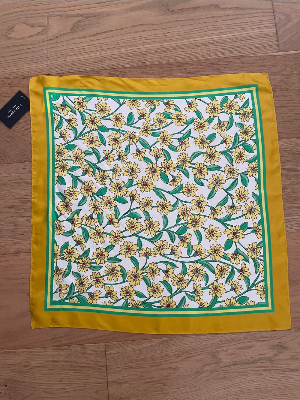 Kate Spade Springtime Ditsy Silk Rich Lemon Bandana Scarf, NWT